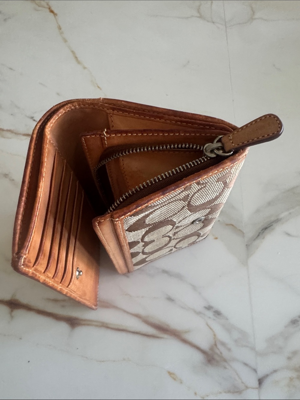 Coach Brown Signature Canvas Wallet with Leather Stripe - Picture 2 of 7